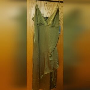 Wild Fable Asymmetrical Satin Dress in Olive